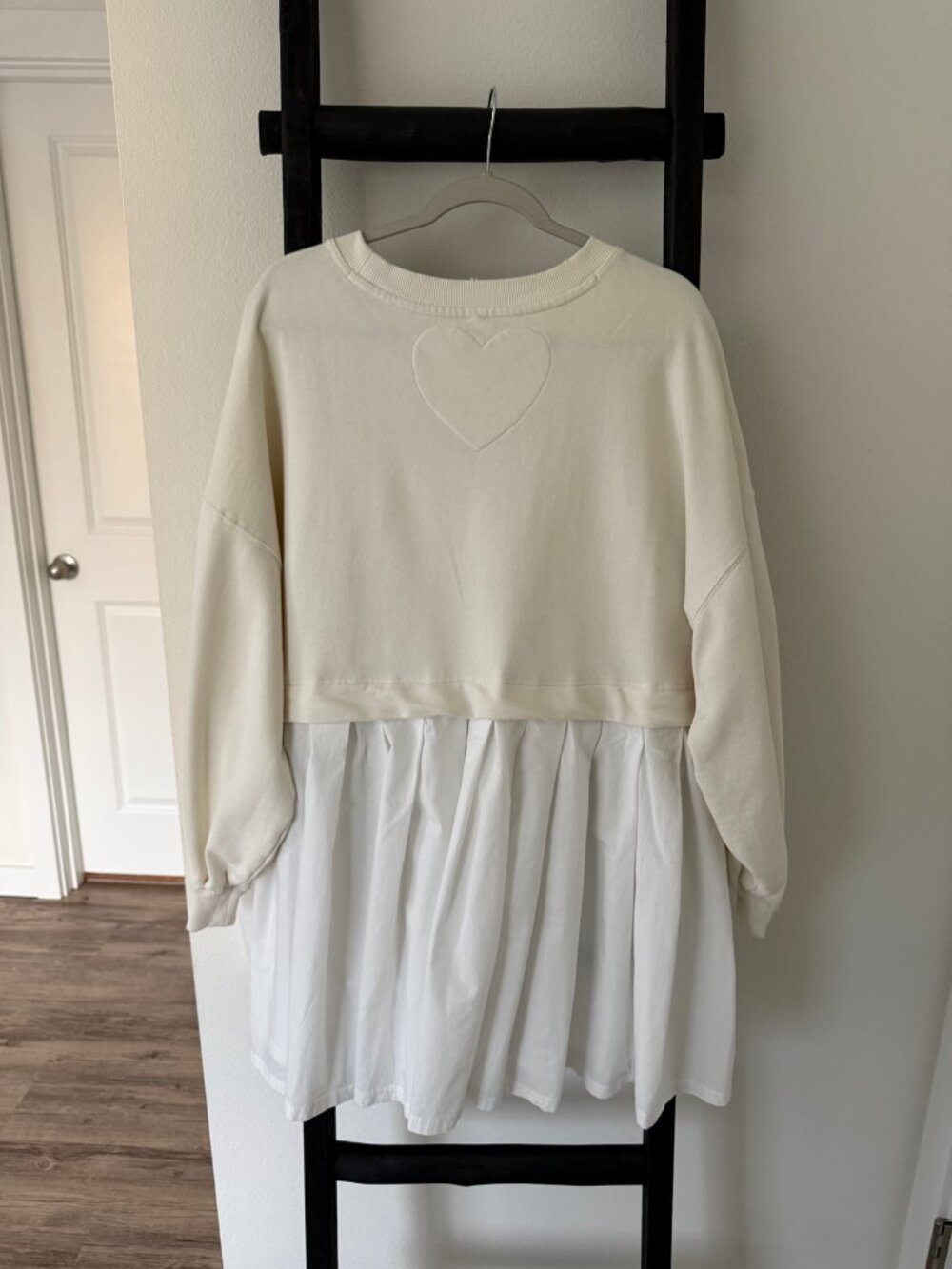 Free People Ivory Sweatshirt Mini Dress Heart Applique S